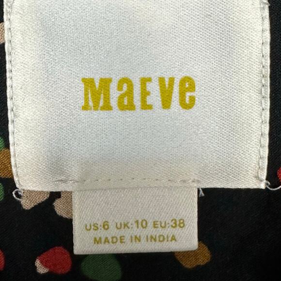 Maeve Top Womens 6 Black Polka Dot Long Sleeve Button Down Career Casual Blouse - Picture 6 of 12